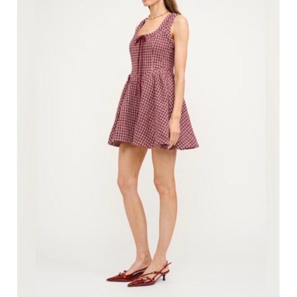 NWOT Sofie the Label Isabel Pink Houndstooth Tweed Mini Dress Velvet Tie Small